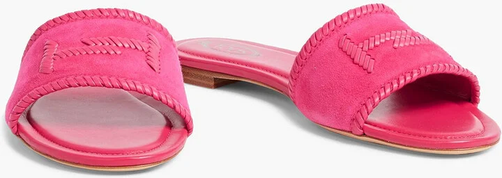 Double T whipstitched suede slides - Image 2
