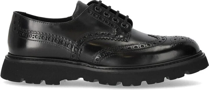 Doucal's Derby Black Brogue Lace-Up Shoe