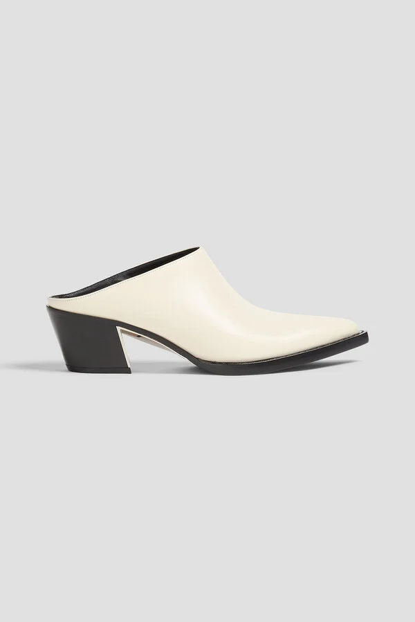 Downtown glossed-leather mules