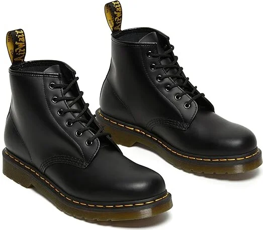 Dr. Martens 101 Yellow Stitch Shoes Black Smooth : UK 3 (US Men's 4 - Women's 5) Medium, Leather