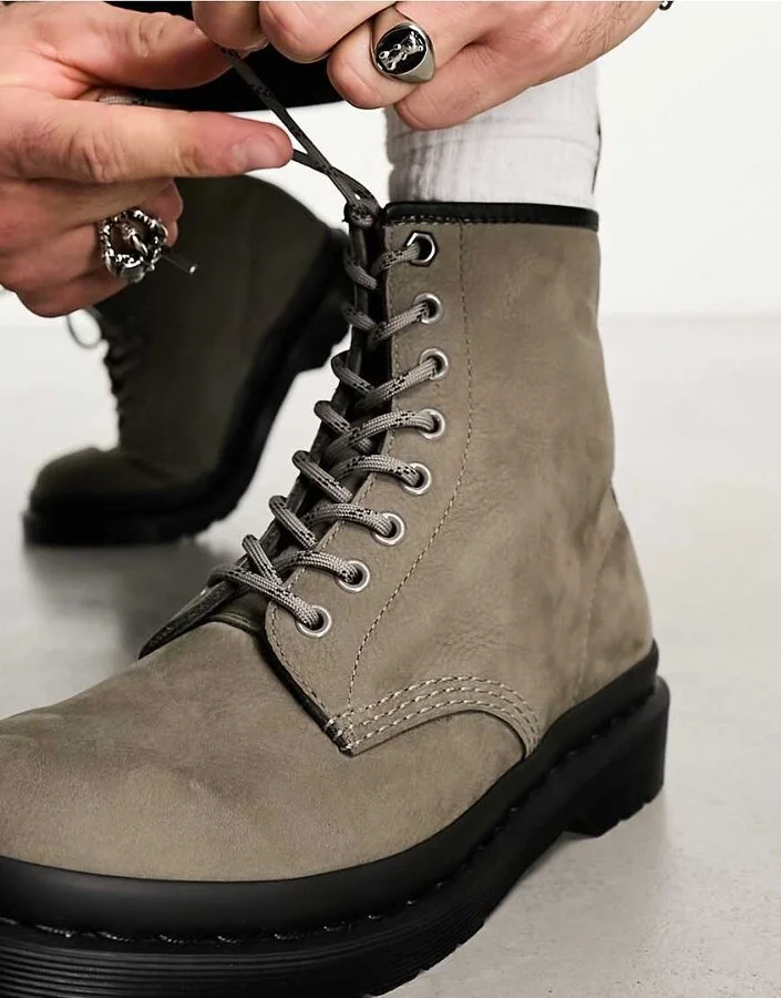 Dr Martens 1460 8 eye boots in nickel gray nubuck leather - Image 3