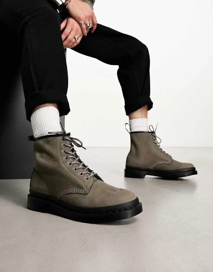 Dr Martens 1460 8 eye boots in nickel gray nubuck leather - Image 4
