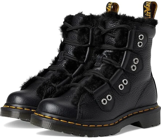 Dr. Martens 1460 Lace To Toe Fur Lined Boots Women's Boots Black : UK 7 (US Women's 9) M, Faux Fur