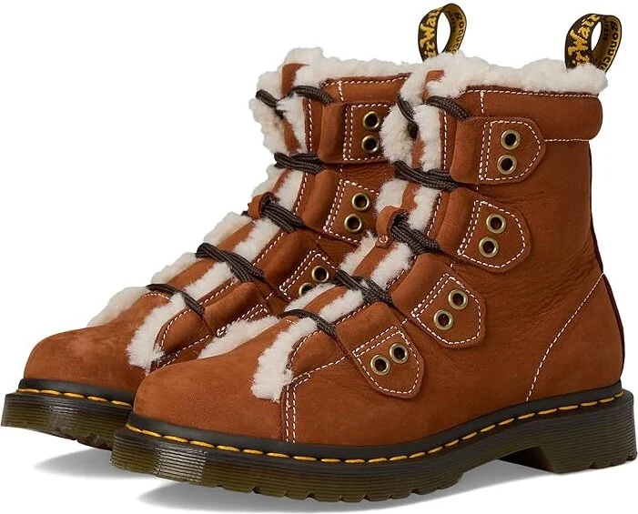 Dr. Martens 1460 Lace To Toe Fur Lined Boots Women's Boots Tan : UK 8 (US Women's 10) M, Faux Fur