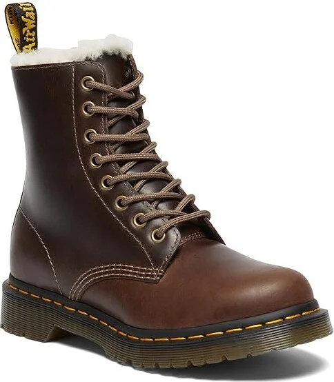 Dr. Martens 1460 Serena Faux Fur Lined Lace-Up Boots Women's Boots Dark Khaki : UK 8 (US Women's 10) M, Leather - Image 5