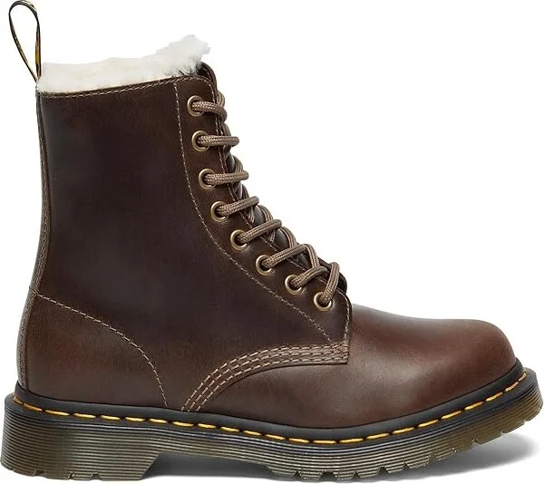 Dr. Martens 1460 Serena Faux Fur Lined Lace-Up Boots Women's Boots Dark Khaki : UK 8 (US Women's 10) M, Leather - Image 6