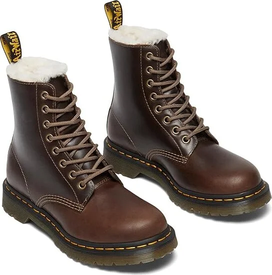 Dr. Martens 1460 Serena Faux Fur Lined Lace-Up Boots Women's Boots Dark Khaki : UK 8 (US Women's 10) M, Leather