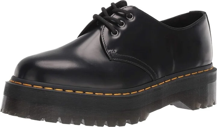 Dr. Martens 1461 Quad Smooth Leather Platform Shoes Shoes Black Polished Smooth : UK 3 (US Men's 4 - Women's 5) Medium - Image 2