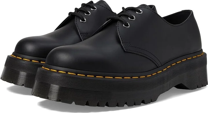 Dr. Martens 1461 Quad Smooth Leather Platform Shoes Shoes Black Polished Smooth : UK 3 (US Men's 4 - Women's 5) Medium