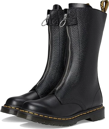 Dr. Martens 1B99 Front Zip Leather Mid Calf Boots Women's Boots Black : UK 5 (US Women's 7) M