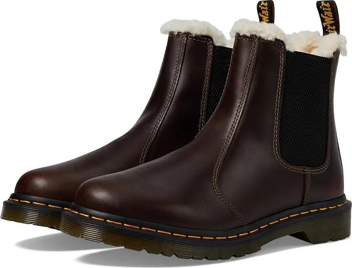 Dr. Martens 2976 Leonore Faux Fur Lined Chelsea Boots Women's Boots Dark Khaki : UK 8 (US Women's 10) M, Leather
