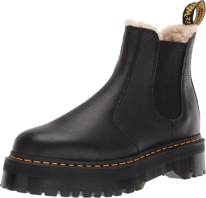 Dr. Martens 2976 Platform Faux-Fur Lined Boots Black : UK 8 (US Men's 9 - US Women's 10) Medium, Leather - Image 2