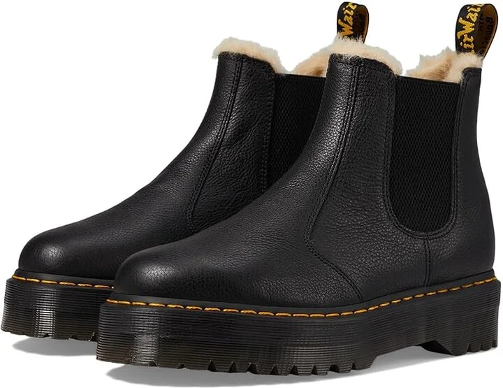 Dr. Martens 2976 Platform Faux-Fur Lined Boots Black : UK 8 (US Men's 9 - US Women's 10) Medium, Leather
