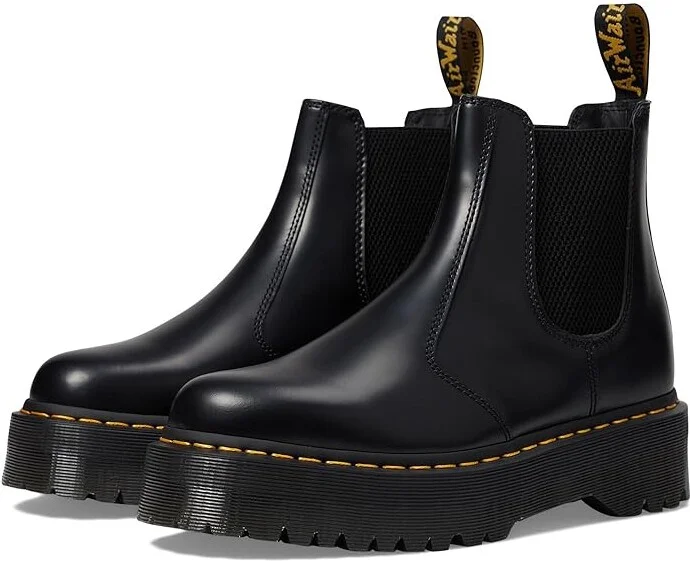 Dr. Martens 2976 Quad Smooth Leather Platform Chelsea Boots Boots Black Polished Smooth : UK 3 (US Men's 4 - Women's 5) Medium