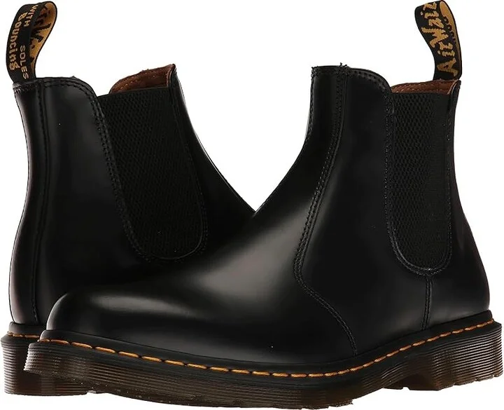 Dr. Martens 2976 Yellow Stitch Smooth Leather Chelsea Boots Shoes Black Smooth : UK 3 (US Men's 4 - Women's 5) Medium