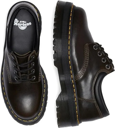 Dr. Martens 8053 Quad Leather Platform Shoes Lace-up Boots Dark Khaki : UK 7 (US Men's 8 - US Women's 9) Medium - Image 2