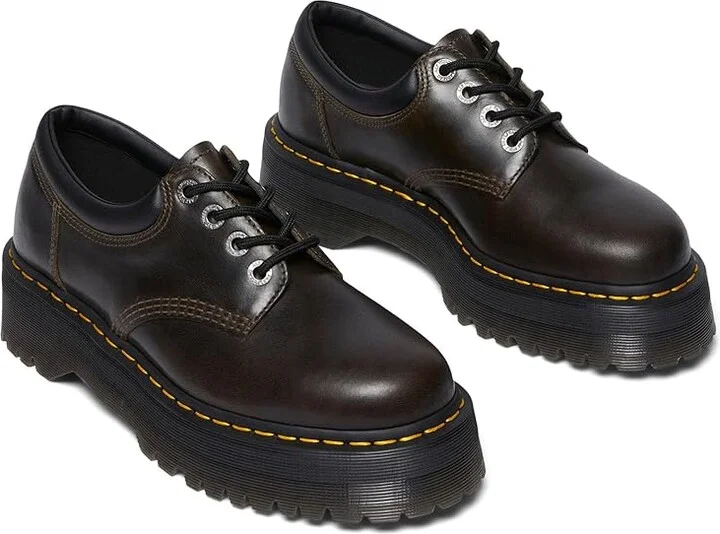 Dr. Martens 8053 Quad Leather Platform Shoes Lace-up Boots Dark Khaki : UK 7 (US Men's 8 - US Women's 9) Medium
