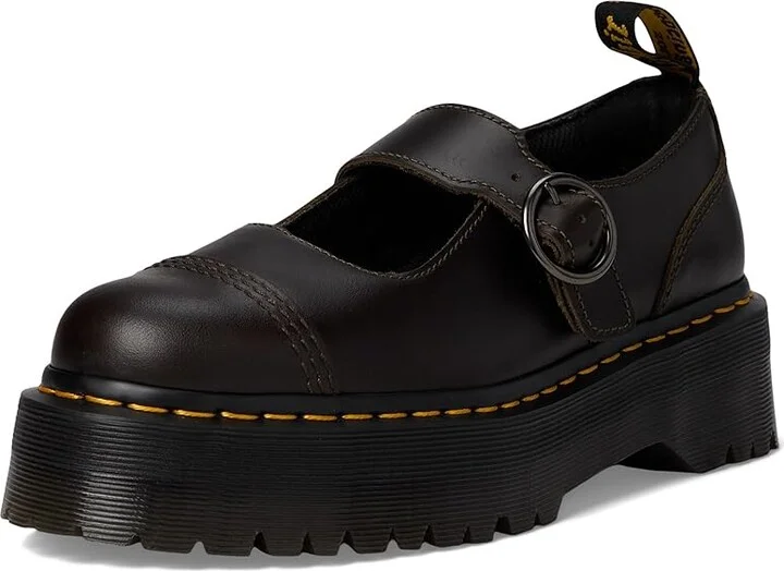 Dr. Martens Addina Leather Platform Shoes Women's Flat Shoes Dark Taupe : UK 7 (US Women's 9) M - Image 5