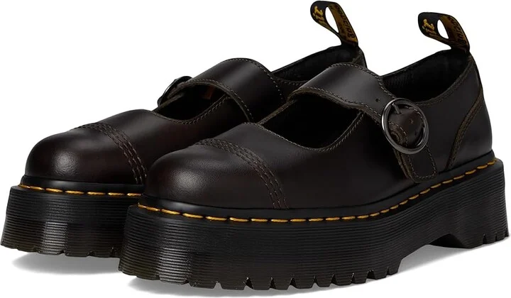 Dr. Martens Addina Leather Platform Shoes Women's Flat Shoes Dark Taupe : UK 7 (US Women's 9) M