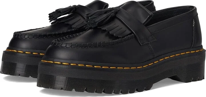 Dr. Martens Adrian Quad Leather Platform Loafers Shoes Black Smooth : UK 3 (US Men's 4 - Women's 5) Medium