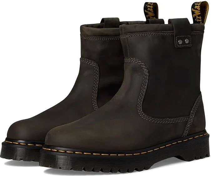Dr. Martens Anistone Lo Leather Boots Boots Charcoal Grey : UK 4 (US Men's 5 - Women's 6) Medium, Leather/Satin