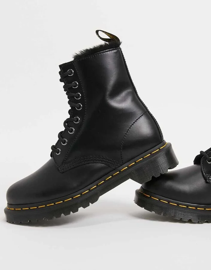 Dr Martens Atlas 8 eye fluff lined boots in black - Image 2