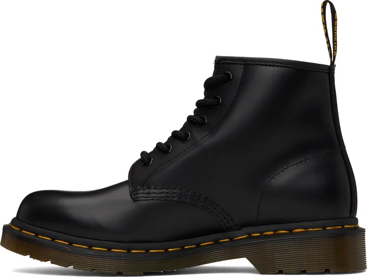 Dr. Martens Black 101 Yellow Stitch Smooth Leather Ankle Boots - Image 3