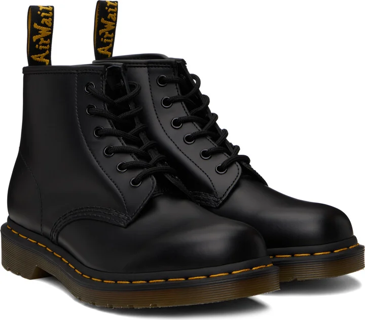 Dr. Martens Black 101 Yellow Stitch Smooth Leather Ankle Boots - Image 4
