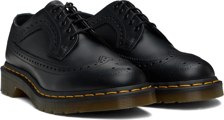 Dr. Martens Black 3989 Yellow Stitch Smooth Leather Brogues - Image 4