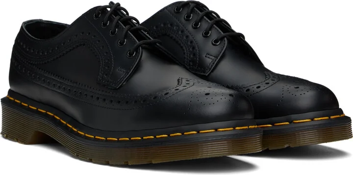 Dr. Martens Black 3989 Yellow Stitch Smooth Leather Brogues - Image 4