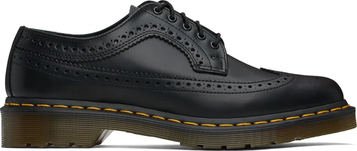 Dr. Martens Black 3989 Yellow Stitch Smooth Leather Brogues
