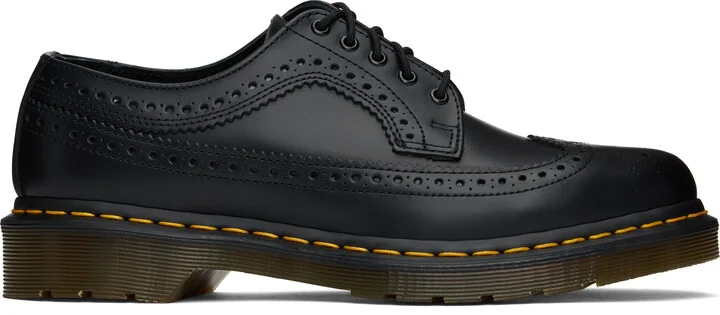 Dr. Martens Black 3989 Yellow Stitch Smooth Leather Brogues