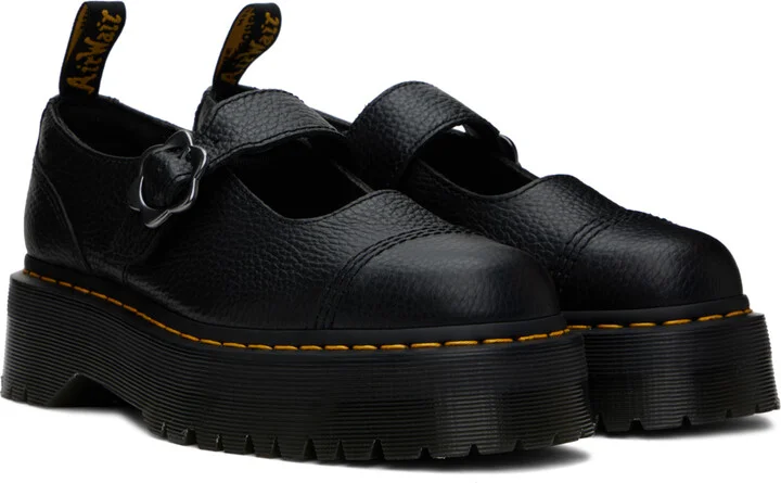 Dr. Martens Black Addina Flower Buckle Leather Platform Oxfords - Image 4