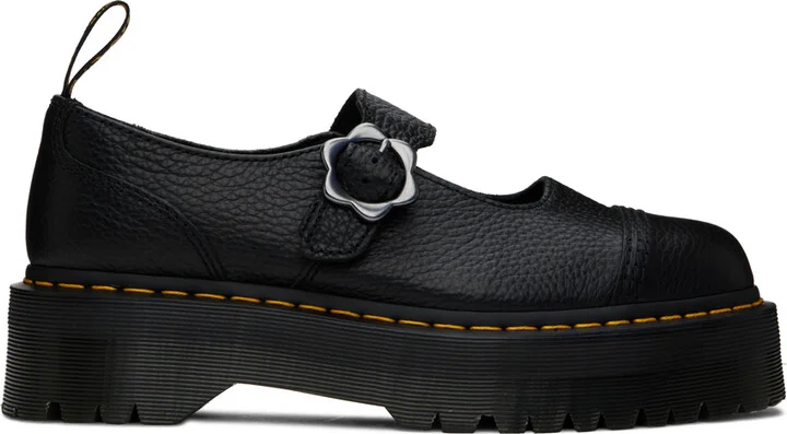Dr. Martens Black Addina Flower Buckle Leather Platform Oxfords