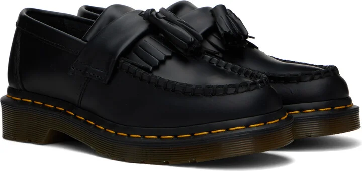 Dr. Martens Black Adrian Yellow Stitch Leather Tassel Loafers - Image 4