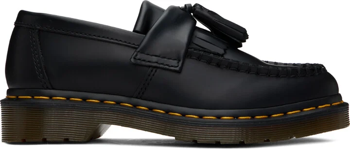 Dr. Martens Black Adrian Yellow Stitch Leather Tassel Loafers