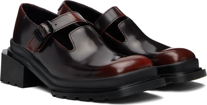 Dr. Martens Black & Burgundy Maybole Square Toe Mary Jane Heels - Image 4