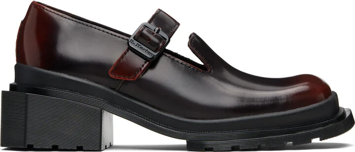 Dr. Martens Black & Burgundy Maybole Square Toe Mary Jane Heels