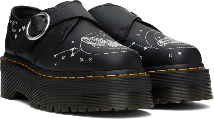 Dr. Martens Black Celestial Moth Leather Platform Monkstraps - Image 4
