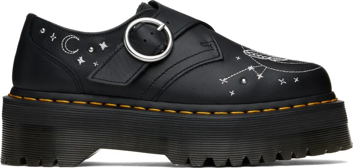Dr. Martens Black Celestial Moth Leather Platform Monkstraps