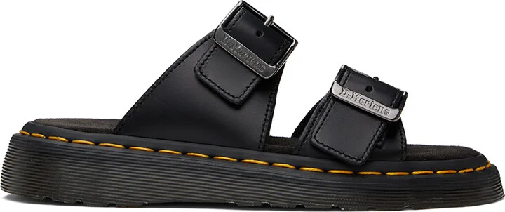Dr. Martens Black Josef Leather Buckle Slide Sandals