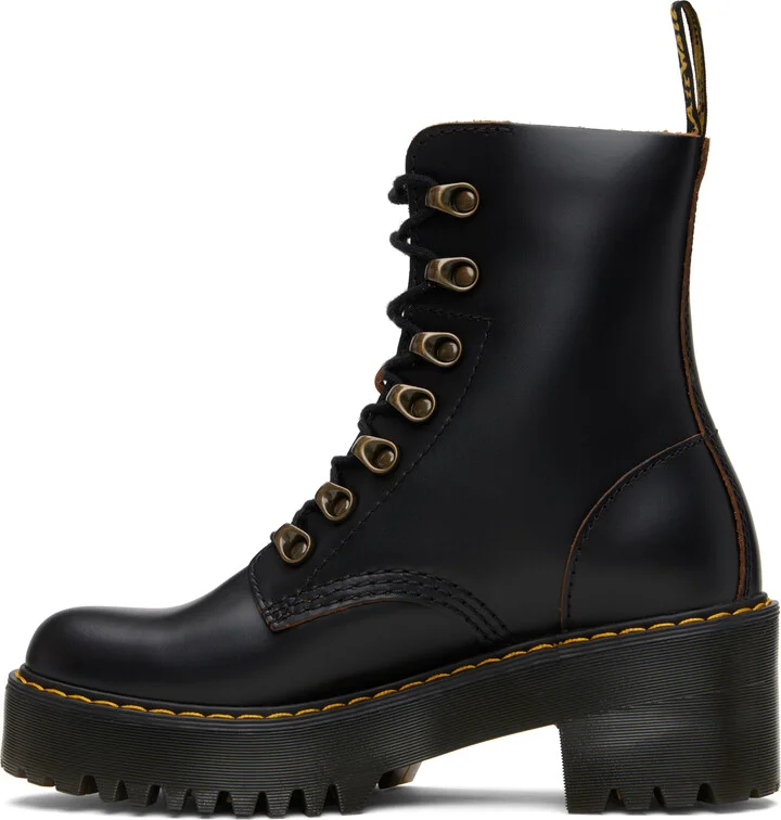Dr. Martens Black Leona Vintage Smooth Leather Heeled Boots - Image 3