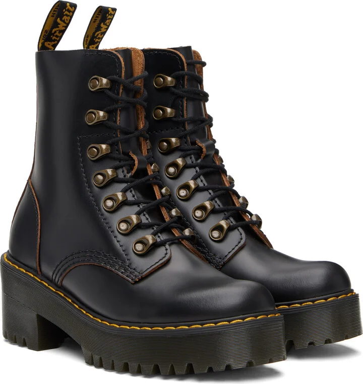 Dr. Martens Black Leona Vintage Smooth Leather Heeled Boots - Image 4