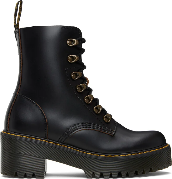 Dr. Martens Black Leona Vintage Smooth Leather Heeled Boots