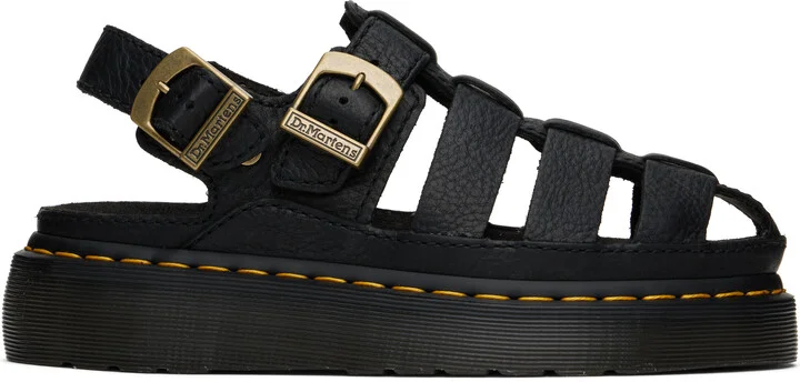 Dr. Martens Black Wrenlie Grizzly Leather Fisherman Sandals