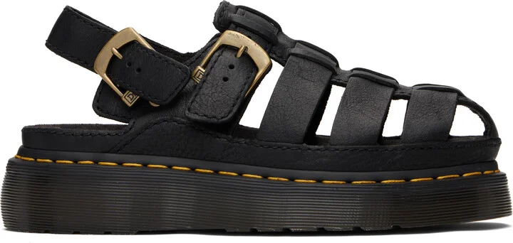 Dr. Martens Black Wrenlie Grizzly Leather Fisherman Sandals