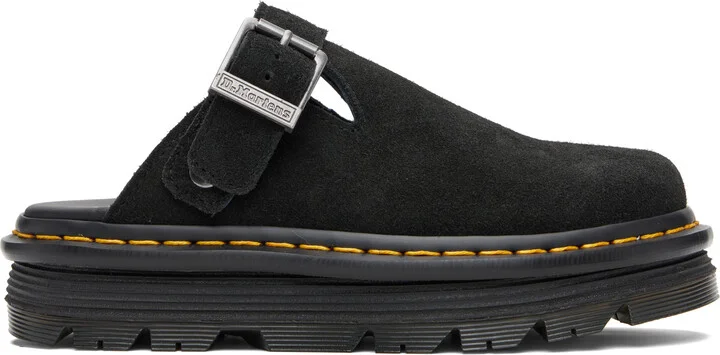 Dr. Martens Black Zebzag Suede Casual Slingback Platform Mules