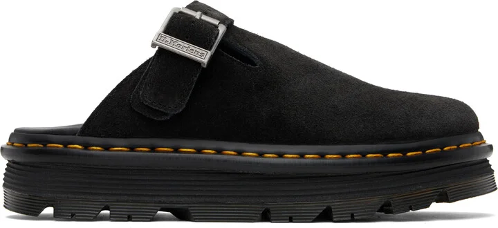 Dr. Martens Black Zebzag Suede Casual Slingback Platform Slip-on Loafers