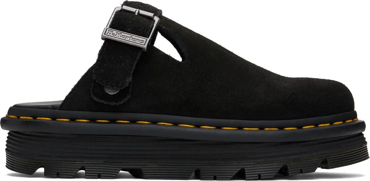 Dr. Martens Black Zebzag Suede Slingback Platform Mules