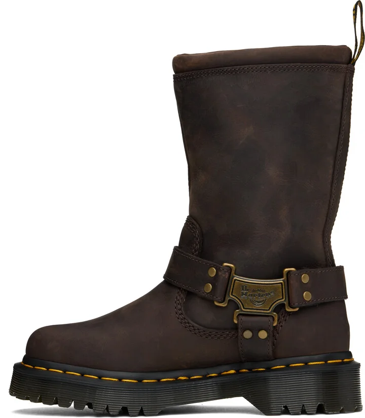 Dr. Martens Brown Anistone Hi Leather Biker Boots - Image 3